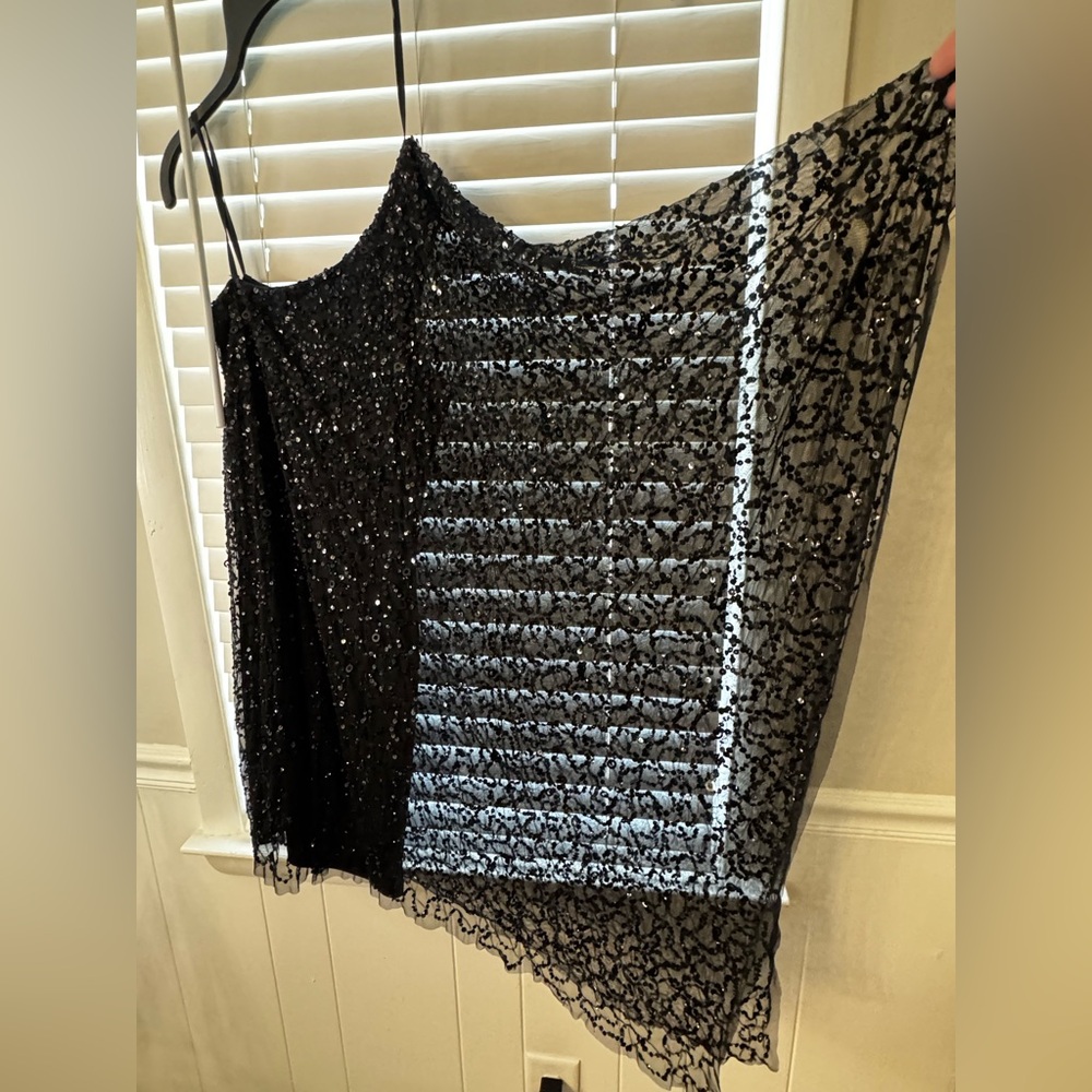 Adrianna Papell Black Sequin Asymmetrical Dress